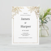 Elegante luxuriöse Hochzeit in Weiß und Gold Einladung (Stehend Vorderseite)