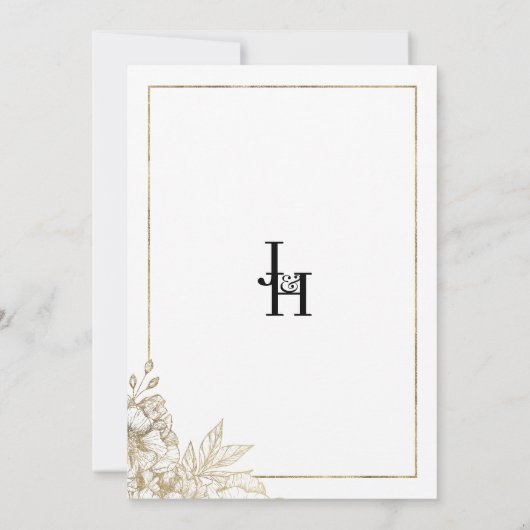 Elegante luxuriöse Hochzeit in Weiß und Gold Einladung (Rückseite)