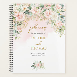 Elegante luxuriöse zartrosa Rosen Goldhochzeit Planer