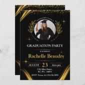 Elegante Luxury Black & Gold Graduation Party Einladung (Vorne/Hinten)
