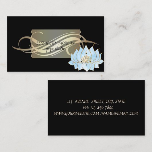 Elegante Luxury Black Lotus Blue Yoga Visitenkarte (Vorne/Hinten)