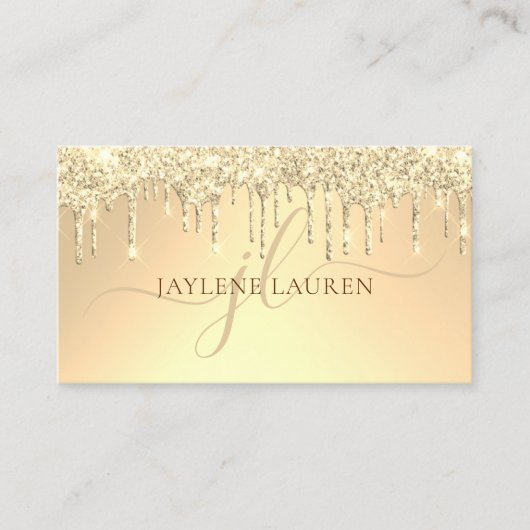 Elegante Luxury Gold Glitzer Tropfen Monogram Visitenkarte (Vorderseite)
