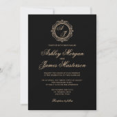 Elegante Luxury Gold Monogram Black Wedding Einladung (Vorderseite)