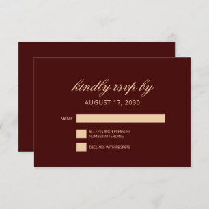 Elegante Luxury Gold Monogram Burgundy RSVP Card Einladung