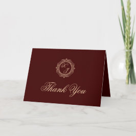Elegante Luxury Gold Monogram Burgundy Wedding Dankeskarte