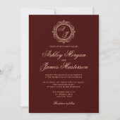 Elegante Luxury Gold Monogram Burgundy Wedding Einladung (Vorderseite)