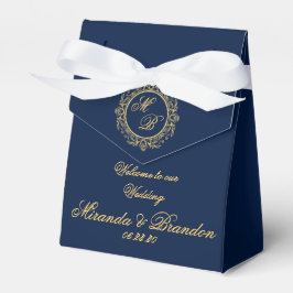 Elegante Luxury Gold Monogram Navy Blue Wedding Geschenkschachtel