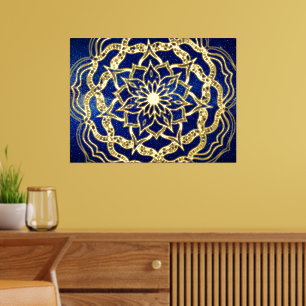 Elegante Luxury Gold & Navy Blue Mandala Reiki Yog Foliendrucke