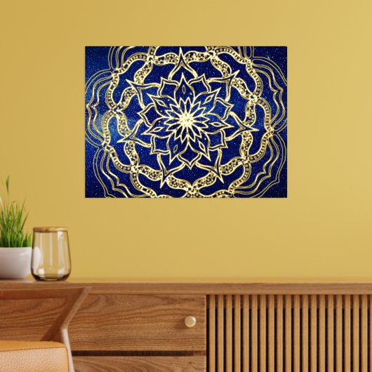 Elegante Luxury Gold & Navy Blue Mandala Reiki Yog Foliendrucke (In Situ (Wohnzimmer))