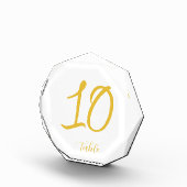 Elegante Luxury Gold Script Wedding Tischnummer Fotoblock (Rechts)