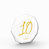 Elegante Luxury Gold Script Wedding Tischnummer Fotoblock (Links)