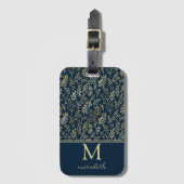 Elegante Luxury Navy Gold Leaf Monogram Gepäckanhänger (Vorderseite Vertikal)