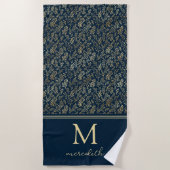 Elegante Luxury Navy Gold Leaf Monogram Strandtuch (Vorderseite)