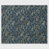 Elegante Luxury Navy Gold Leaf Muster Weihnachten Geschenkpapier (Flach)