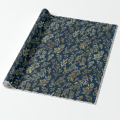 Elegante Luxury Navy Gold Leaf Muster Weihnachten Geschenkpapier (Ungerollt)