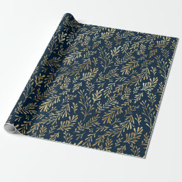 Elegante Luxury Navy Gold Leaf Muster Weihnachten Geschenkpapier