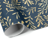 Elegante Luxury Navy Gold Leaf Muster Weihnachten Geschenkpapier (Rolleneckpunkt)