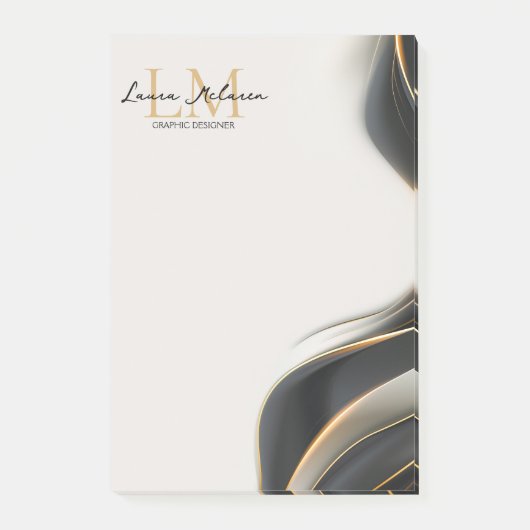 Elegante Luxus-Ästhetik Monogramm Schwarzer Schlei Post-it Klebezettel (Vorderseite)