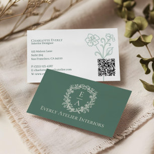 Elegante Luxus-Boutique-Blumen-Monogramm-Wappen-Lo Visitenkarte