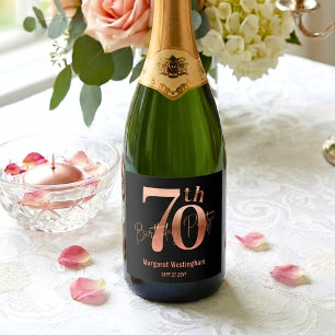 Elegante Luxus Chic Roségold 70. Geburtstag Schaumweinetikett