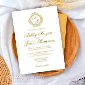 Elegante Luxus Dunkle Gold Monogram White Wedding Einladung