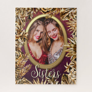 Elegante Luxus Gold Blume Fügen Sie Ihre Foto Schw Puzzle