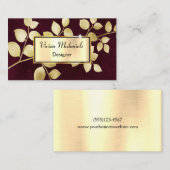 Elegante Luxus Gold & Burgund Blätter Visitenkarte (Vorne/Hinten)