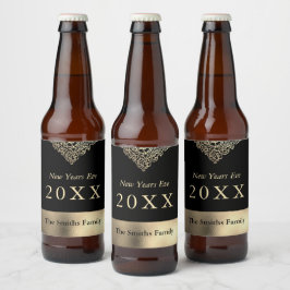 Elegante Luxus Gold New Year Family Bierflaschenetikett