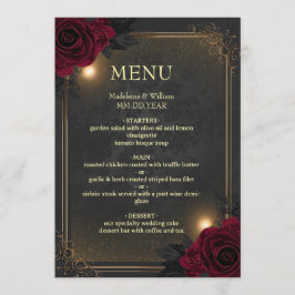 Elegante Luxus-Goth-Glam-Hochzeit Menükarte