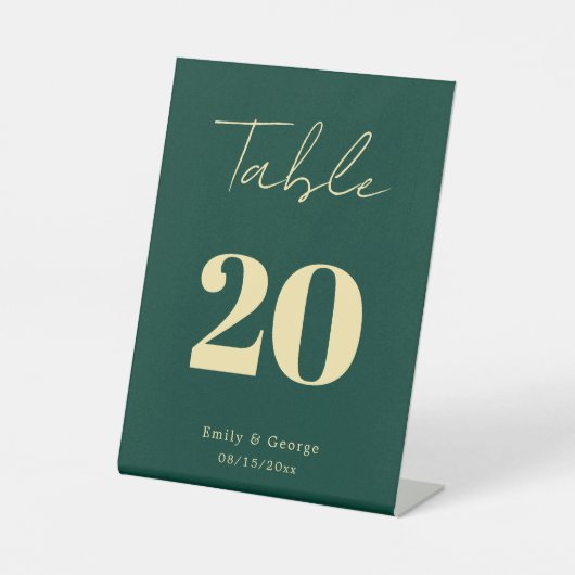 Elegante Luxus Green Gold Script Moderne Hochzeit Sockelschild (Vorderseite)