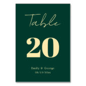 Elegante Luxus Green Gold Script Moderne Hochzeit Tischnummer (Vorderseite)