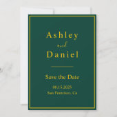Elegante Luxus Grün und Gold Minimal Hochzeit Save The Date (Vorderseite)