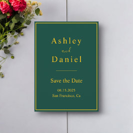 Elegante Luxus Grün und Gold Minimal Hochzeit Save The Date