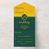 Elegante Luxus-Grün- und Gold-Monogramm-Hochzeit All In One Einladung (Innen Boden)