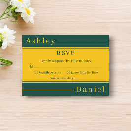 Elegante Luxus-Grün und goldene Streifen Chic Wedd RSVP Karte