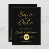 Elegante Luxus-Hochzeitsschrift mit schwarzem Gold Ankündigungspostkarte (Vorne/Hinten)