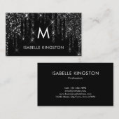 Elegante Luxus Monogram Black Glitzer Tropfen Visitenkarte (Vorne/Hinten)