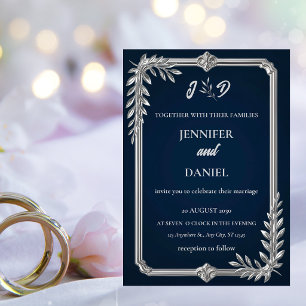 Elegante Luxus Navyblaue und Silberne Hochzeit Einladung