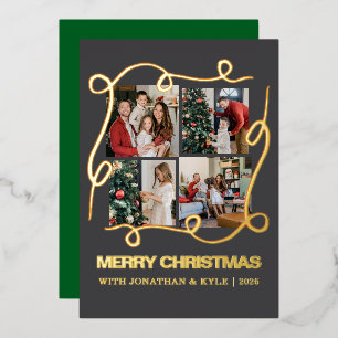 Elegante Luxus-Rahmen-Familie 4 Fotos Weihnachten Folien Feiertagskarte