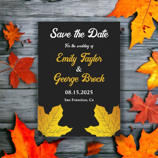 Elegante Luxus Schwarz und Gold Blätter Hochzeit i Save The Date