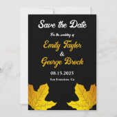 Elegante Luxus Schwarz und Gold Blätter Hochzeit i Save The Date (Vorderseite)