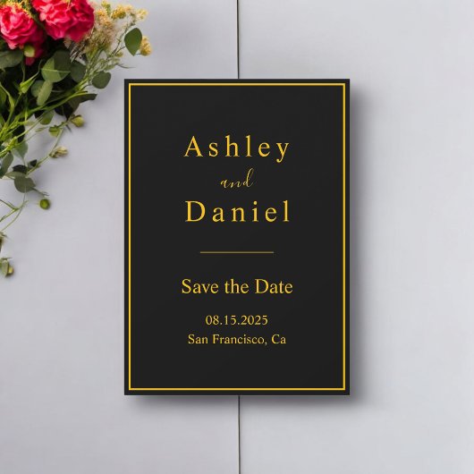 Elegante Luxus Schwarz und Gold Minimal Hochzeit Save The Date