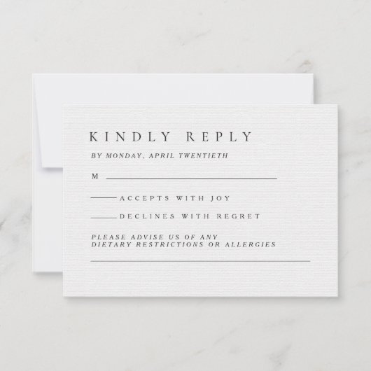 Elegante Luxus Typografie Black & White Wedding RSVP Karte (Vorderseite)