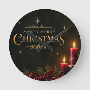 Elegante Luxus-Weihnachtskarte, Samtschleife Runde Wanduhr