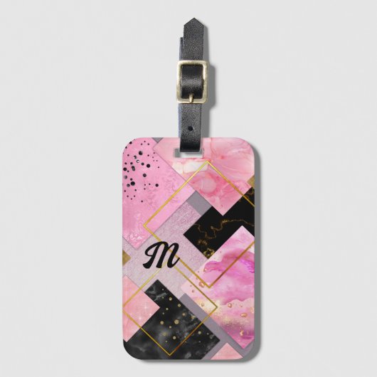 Elegante mädchenhafte Imitate Glitzer rosa schwarz Gepäckanhänger (Vorderseite Vertikal)