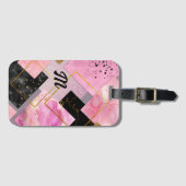 Elegante mädchenhafte Imitate Glitzer rosa schwarz Gepäckanhänger (Vorderseite (Horizontal))