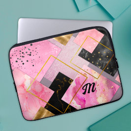 Elegante mädchenhafte Imitate Glitzer rosa schwarz Laptopschutzhülle