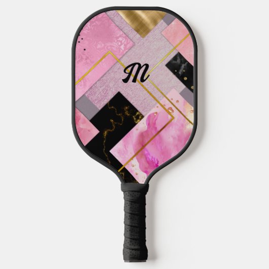 Elegante mädchenhafte Imitate Glitzer rosa schwarz Pickleball Schläger (Vorderseite)