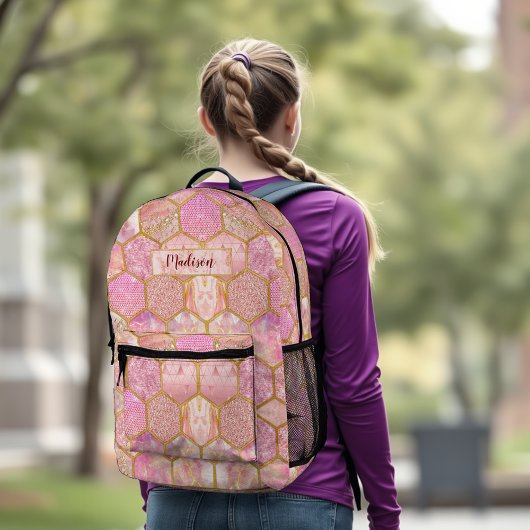 Elegante mädchenhafte Imitate Glitzer Rose geometr Bedruckter Rucksack