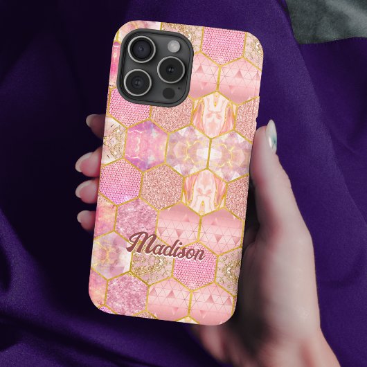 Elegante mädchenhafte Imitate Glitzer Rose geometr Case-Mate iPhone Hülle